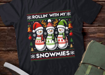 TA123-Rollin With My Snowmies Snow Bowling Christmas Ugly Sweater Long Sleeve T-Shirt