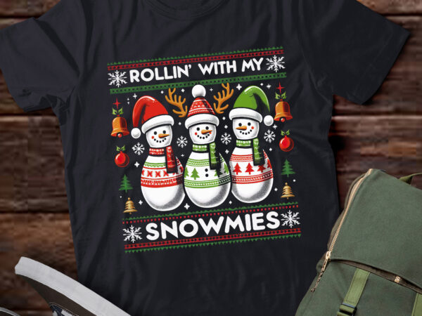 Ta123-rollin with my snowmies snow bowling christmas ugly sweater long sleeve t-shirt