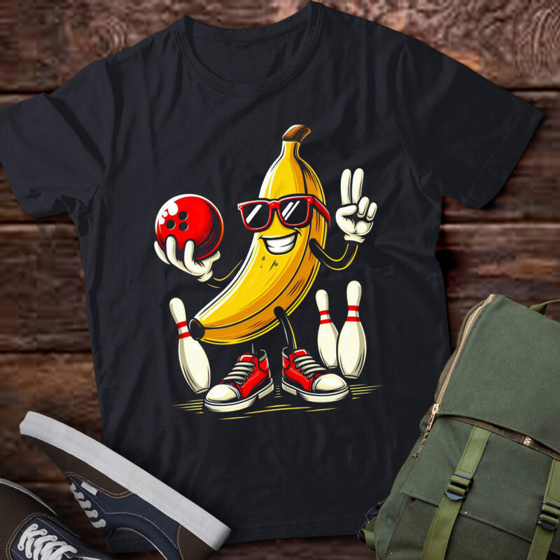 TA124-Banana Sunglasses Playing Bowling Funny Fruit Sport Player T-Shirt