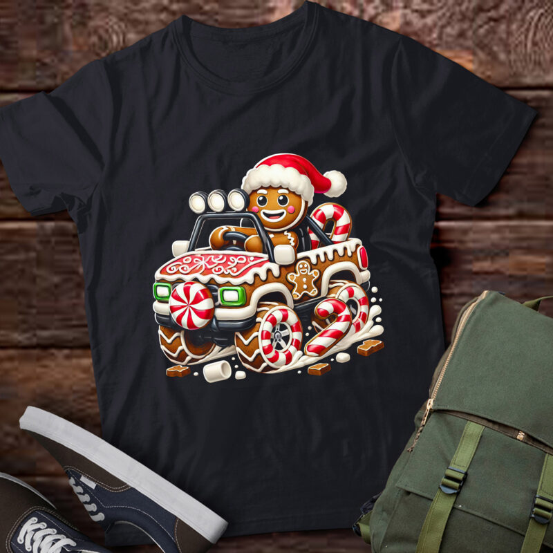 TA134-Monster Truck Gingerbread Man Funny Christmas Baking T-Shirt