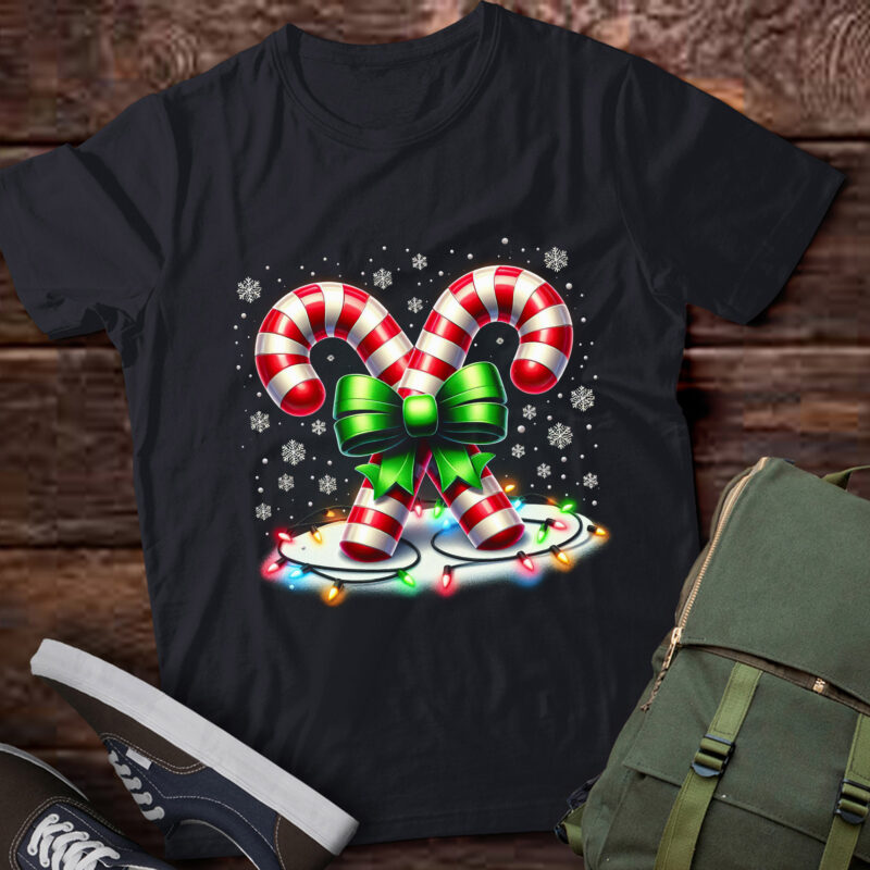 TA137-Candy Cane Santa Christmas Family Matching Funny Xmas Lights T-Shirt