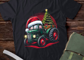 TA25-Christmas Farm Tractor Santa Hat Xmas T-Shirt