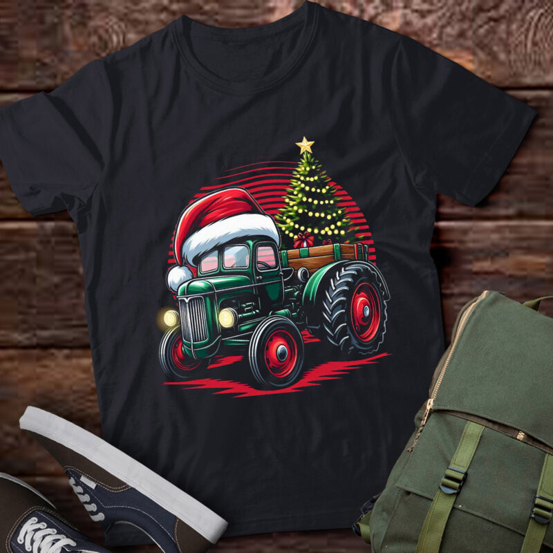 TA25-Christmas Farm Tractor Santa Hat Xmas T-Shirt