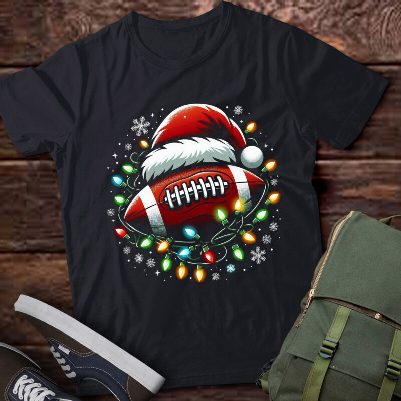 TA26-Santa Football Player Christmas Lights T-Shirt