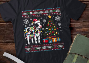 TA74-Ugly Cow Christmas Sweater Santa Hat Xmas Lights Men Women T-Shirt