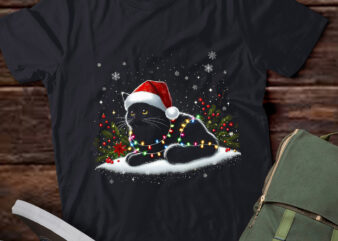 TA76-Black Cat Christmas Santa Hat Funny Meowy Cats Women Men T-Shirt