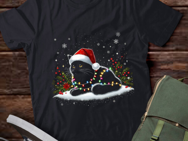 Ta76-black cat christmas santa hat funny meowy cats women men t-shirt