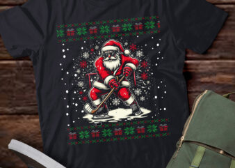 TA82-Santa Claus Playing Hockey Ugly Christmas T-Shirt