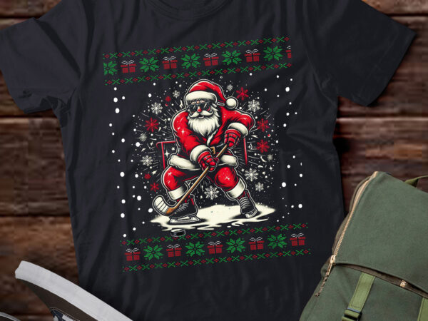 Ta82-santa claus playing hockey ugly christmas t-shirt