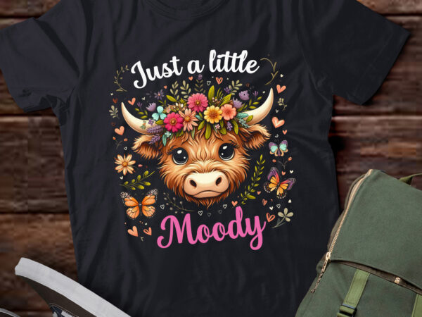 Ta90-just a little moody highland cow flower girls women cow farm sweatshirt