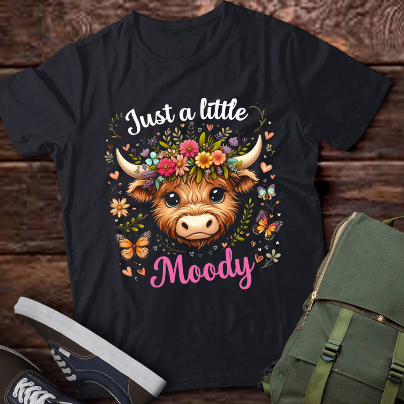 TA90-Just A Little Moody Highland Cow Flower Girls Women Cow Farm Sweatshirt