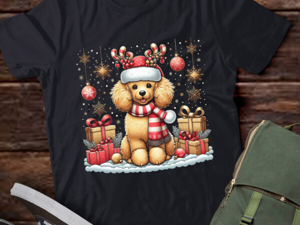 Ta94-xmas lights reindeer santa hat toy poodle dog christmas t-shirt