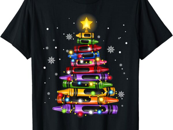 Teacher crayon christmas tree lights student school xmas t-shirt