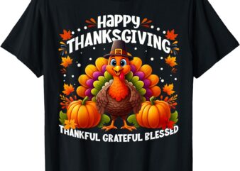 Thankful Grateful Blessed Happy Thanksgiving Turkey Women T-Shirt