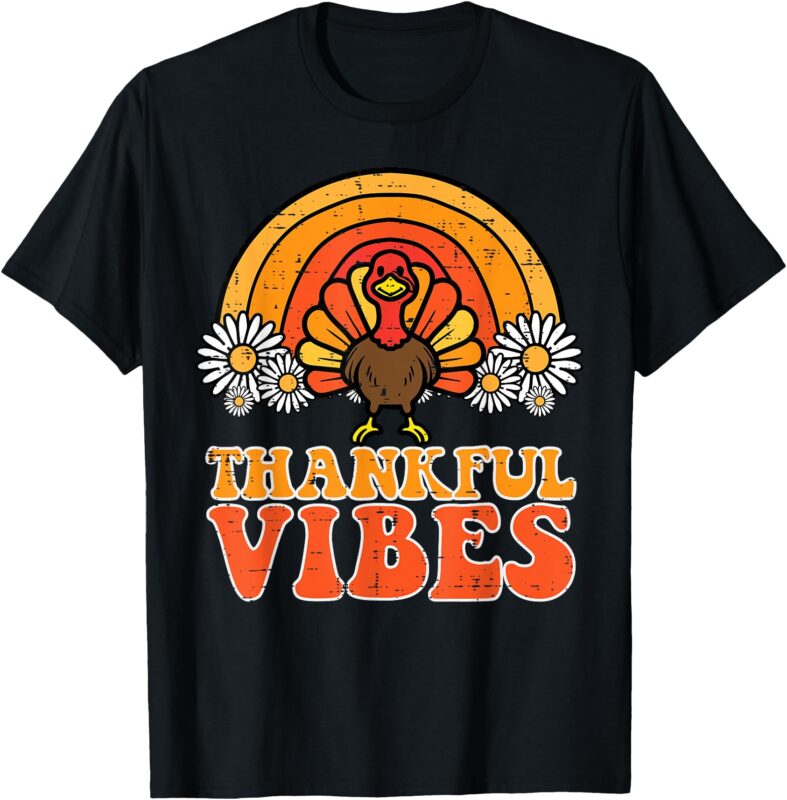 Thankful Vibes Turkey Rainbow Funny Retro Thanksgiving Women T-Shirt