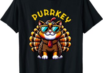 Thanksgiving Cat Funny Thanksgiving Pun Purrkey Turkey T-Shirt