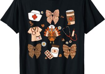 Thanksgiving Nurse Coquette Bow ED ER RN Fall Nursing Womens T-Shirt