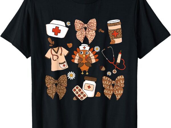 Thanksgiving nurse coquette bow ed er rn fall nursing womens t-shirt