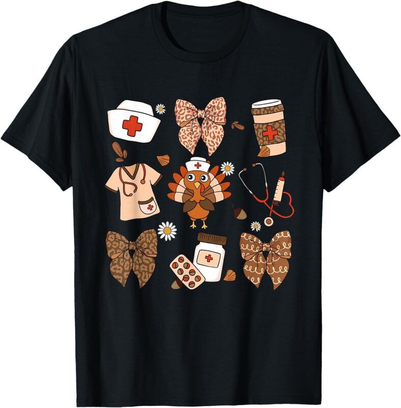 Thanksgiving Nurse Coquette Bow ED ER RN Fall Nursing Womens T-Shirt