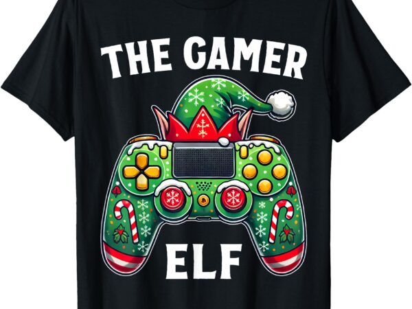 The gamer elf video game gamer gaming controller christmas t-shirt