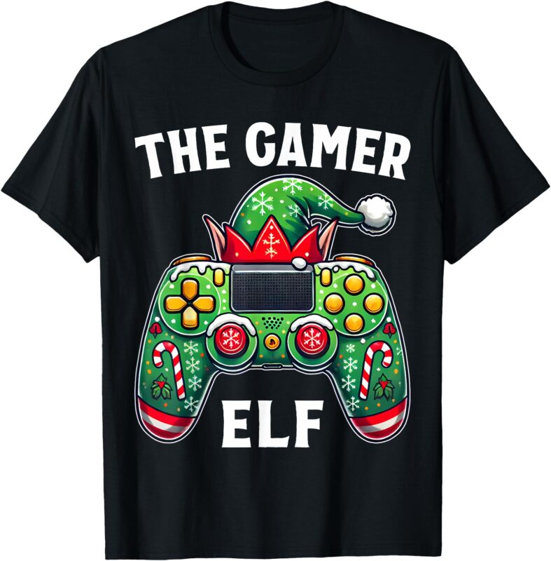 The Gamer Elf Video Game Gamer Gaming Controller Christmas T-Shirt