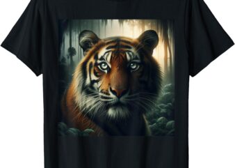 Tiger Cat In Jungle Surrounded By Trees Wildlife Animals T-Shirt