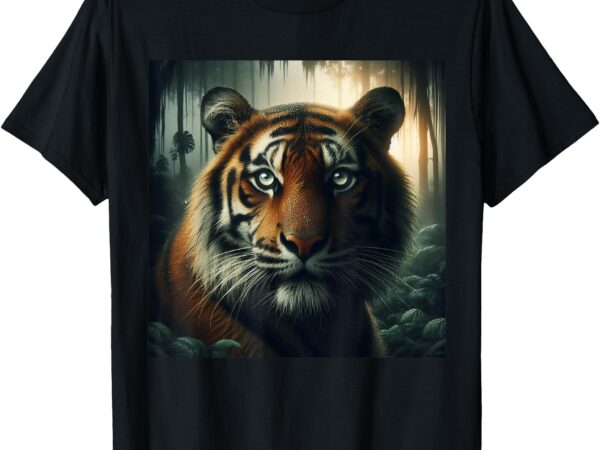 Tiger cat in jungle surrounded by trees wildlife animals t-shirt