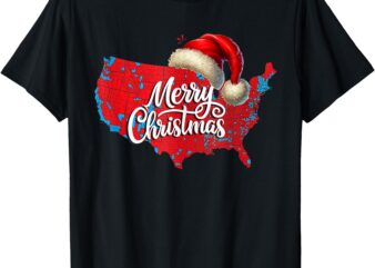 Trump Election Map Merry Christmas Holiday Santa Hat Xmas T-Shirt