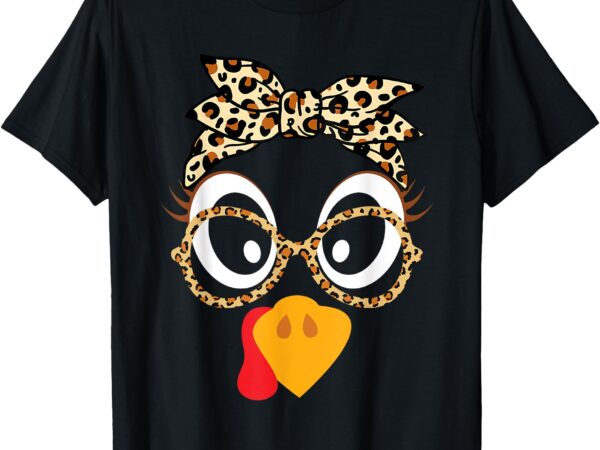 Turkey face leopard headband glasses thanksgiving women girl t-shirt