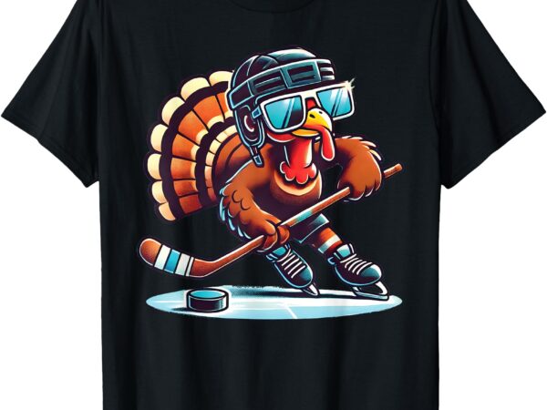 Turkey playing ice hockey happy thanksgiving boys turkey day t-shirt