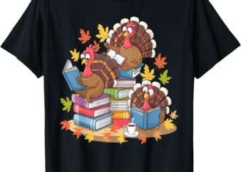 Turkey Reading Books Fall Season Thanksgiving Teacher Book T-Shirt