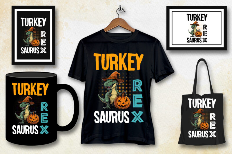 Turkey Saurus T rex Thanksgiving T-Shirt Design