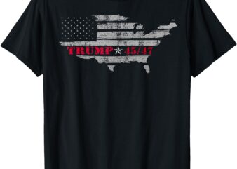 US Grunge Flag TRUMP 45_47 Red Wave Trump Wins T-Shirt