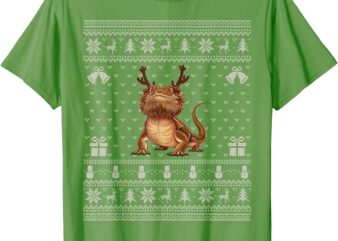 Ugly Xmas Sweater Style Bearded Dragon Reindeer Christmas T-Shirt