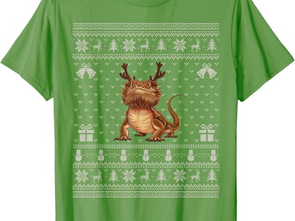 Ugly xmas sweater style bearded dragon reindeer christmas t-shirt