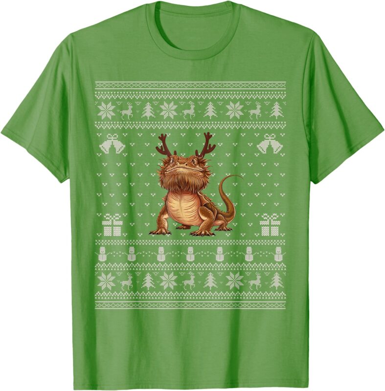 Ugly Xmas Sweater Style Bearded Dragon Reindeer Christmas T-Shirt