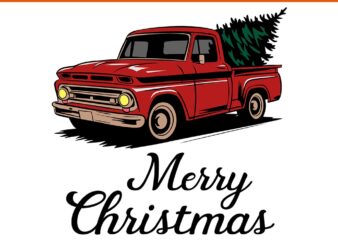 Red Pickup Truck Christmas Tree Vintage Christmas Svg, Merry Christmas Truck Svg, Truck Christmas Tree Svg