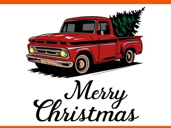 Red pickup truck christmas tree vintage christmas svg, merry christmas truck svg, truck christmas tree svg t shirt design online