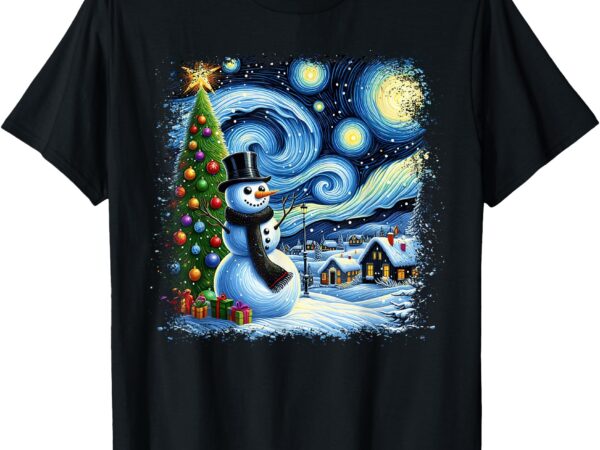 Van gogh starry night christmas snowman snowy night xmas t-shirt