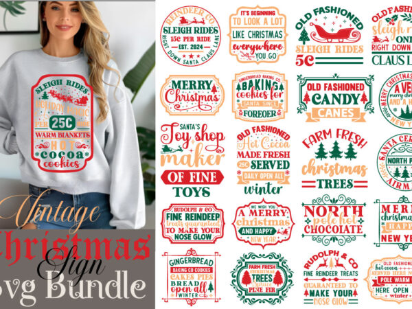 Vintage christmas sign t-shirt bundle vintage christmas sign svg bundle