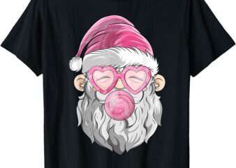 Vintage Retro Santa Christmas Bubble Gum Pink Sunglasses T-Shirt