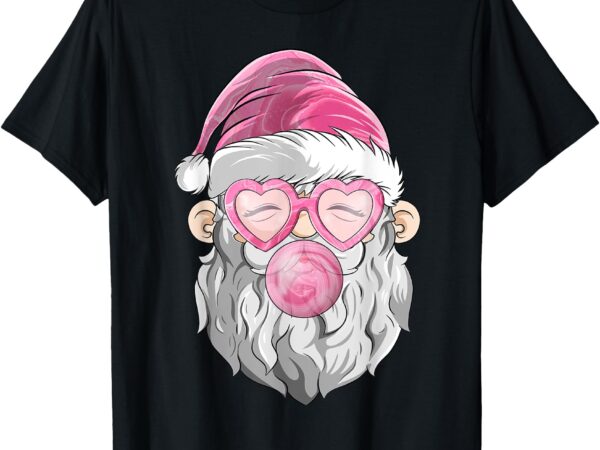 Vintage retro santa christmas bubble gum pink sunglasses t-shirt