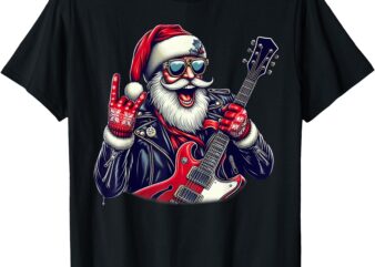 Vintage Rock & Roll Christmas Santa Claus Shirt For Men Boys T-Shirt