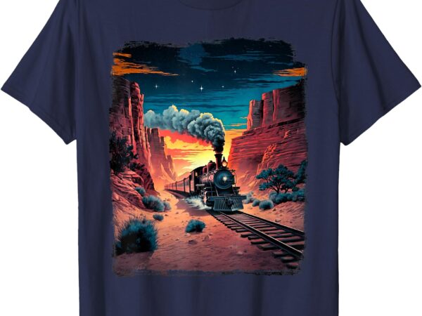 Vintage steam engine locomotive train desert canyon railway t-shirt