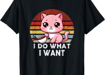 Vintage Sunset Pink Cat I Do What I Want, Boy Girl Funny T-Shirt