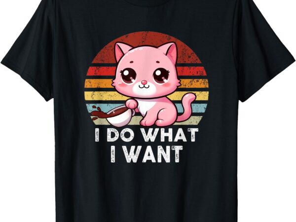 Vintage sunset pink cat i do what i want, boy girl funny t-shirt