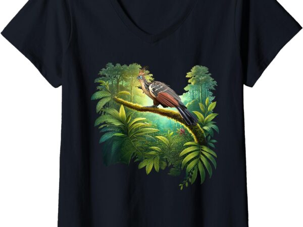 Womens hoatzin bird south american wildlife rare bird lover stink v-neck t-shirt