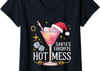 Womens Santa’s Favorite Hot Mess Funny Margarita V-Neck T-Shirt