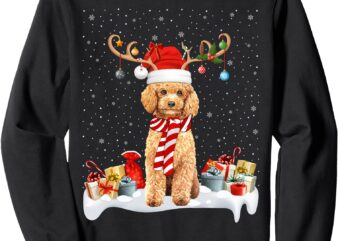 Xmas Lights Reindeer Santa Hat Toy Poodle Dog Christmas Sweatshirt