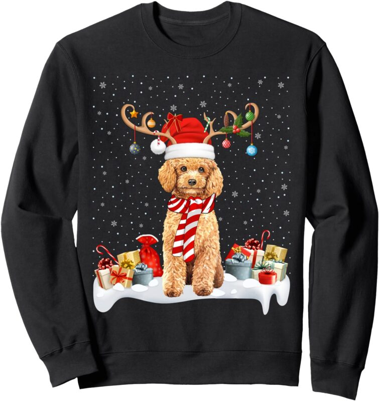 Xmas Lights Reindeer Santa Hat Toy Poodle Dog Christmas Sweatshirt